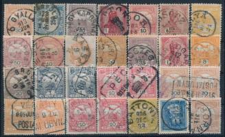 28 db Turul bélyeg egykörös vagy postaügynökségi bélyegzésekkel, közte párok