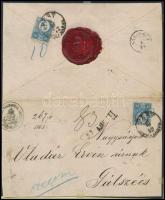 1872 Ajánlott levél 2 x 10kr bérmentesítéssel, kiállítási célból szétnyitva, "PEST / LIPÓT-VÁROS" - "GÁLSZÉCS"