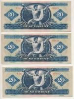 1965. 20Ft (3x) sorszámkövetők "C 253 087628 - C 253 087630" T:UNC
Hungary 1965. 20Ft (3x...