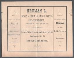 1875 Szállítólevél Székesfehérvár - Apatin, hátoldalán Céges rekámmal. Neuman L. arany-ezüst, ékszer...