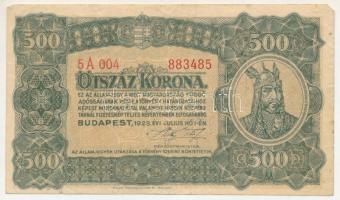 1923. 500K "Magyar Pénzjegynyomda Rt." nyomdahely-jelöléssel "5A 004 883485" T:F Adamo K34