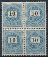 1898 10kr POSTATISZTA négyestömb, 12 : 11 3/4 fogazással, nagyon szép állapotban