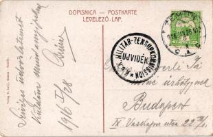 1916 Zimony, Semlin, Zemun; Millenium Denkmal. Verlag N. Levy / emlékmű / monument + "K.u.k. Mi...