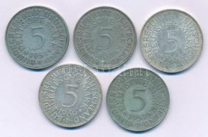 Német Szövetségi Köztársaság 1951-1969. 5M Ag (5xklf) T:XF patina Federal Republic of Germany 1951-1969. 5 Mark Ag (5xdiff) C:XF patina Krause KM#112