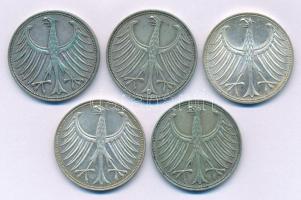 Német Szövetségi Köztársaság 1951-1969. 5M Ag (5xklf) T:XF patina
Federal Republic of Germany 1951-...