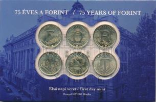 2021. 5Ft Cu-Ni-Zn "75 éves a Forint" első napi veret (6xklf) sorszámozott emléklapon "00071" T:UNC