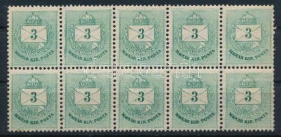 1881 3kr 10-es tömb, lemezhibákkal, karcokkal