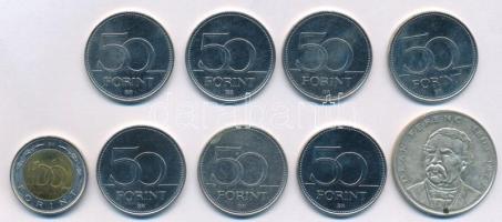 1994. 200Ft Ag "Deák" + 2002. 100Ft "Kossuth" + 2005-2020. 50Ft Cu-Ni (5xklf, 7d...
