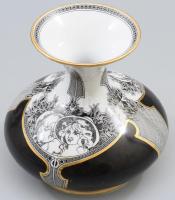 Hollóházi Jurcsák László által tervezett váza: Női fejek. Matricás, jelzett, hibátlan, m: 15,5 cm