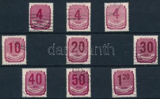 1950 Forint-filléres portó II. 9 db bélyeg számvízjellel