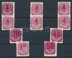 1950 Forint-filléres portó II. 10 db bélyeg számvízjellel