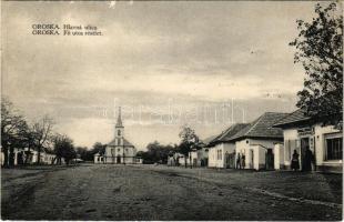 Oroszka, Kisoroszi, Pohronsky Ruskov, Oroska; Hlavná ulica / Fő utca részlet, Engel Gusztáv üzlete / main street (gyűrődés / crease)