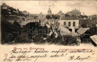 1900 Segesvár, Schässburg, Sighisoara; Ansicht von der Sommerrestauration des Hotel Stern / látkép a Hotel Stern szálloda nyári étterméből. Fritz Teutsch kiadása / view from the summer restaurant of Hotel Stern (Rb)