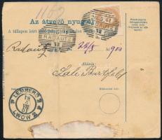 1901 Szállítólevél Turul 60f + 30f bérmentesítéssel, hátoldalon osztrák portóval "GYULAFEHÉRVÁR...