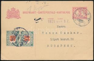 1921 Levelezőlap Holland-Indiából Budapestre, 100f portóval