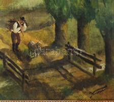 Kuhár jelzéssel: Hazafelé. Olaj, vászon. Dekoratív, historizáló stílusú fakeretben, kereten apró sér...