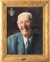 Bánovszky Miklós (1895-1995): Nemes (főuri?) család férfitagjának portréja, olaj, vászon, jelzett. Üvegezett, sérült fakeretben. 50x40 cm