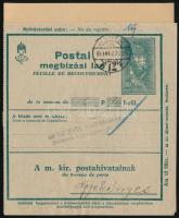 1941 Postai megbízási lap "BUDAPEST"