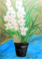 Göröcz Beáta (-): Virágok, olaj, vászon, kartonon, jelzett. Jobb alsó sarkában kissé sérült. 70x50 cm