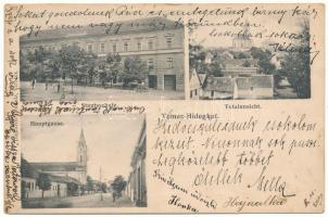 1910 Temeshidegkút, Hidegkút, Sabran-Guttenbrunn, Zabrani; Staatschule, Totalansicht, Hauptgasse / iskola, látkép, Fő utca. Dajkovits J. utóda kiadása / school, general view, main street (EK)