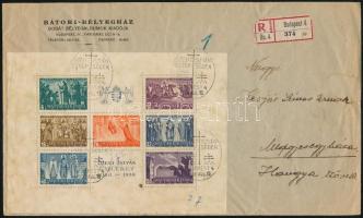 1938 Ajánlott levél Szent István blokkal, alkalmi bélyegzéssel "BUDAPEST" - Medgyesegyháza