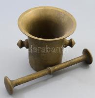 Régi bronz mozsár törővel, m: 13 cm, törő h: 24 cm