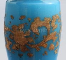 Palack. Osztrák vagy magyar, 19. sz. második fele, kék kalcedonüveg, zománcfestett, m: 14 cm