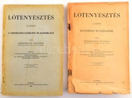 Döhrmann Henrik: Lótenyésztés I-II. köt. I. kötet: Külemtan és fajtaisme. II. köt.: A tenyésztés elmélete és gyakorlata. Bp., 1922., Országos Magyar Gazdasági Egyesület,("Pária"-ny.), 251 p.; 258 p. Első kiadás. Szövegközti fekete-fehér képekkel illusztrált. Kiadói papírkötések, az I. kötet elülső borítója hiányzik, a címlapja leszakadt, és a hátsó borítója foltos, leszakadt, a II. kötet borítója foltos, a gerince sérült, a hátsó borítón gyűrődés. Mind a két kötet felvágatlan lapokkal.