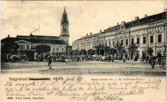1904 Nagyvárad, Oradea; Szent László tér, piac, Takarékpénztár. Helyfi László kiadása / St. Ladislau...