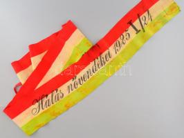 1925 Trikolor emlékszalag "Hálás növendékei 1925 I/24" felirattal, 12x 155 cm