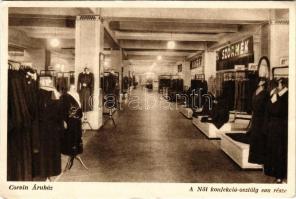 Budapest VIII. Corvin áruház belső, női konfekció osztály egy része, szőrmék és ruhák (EK)