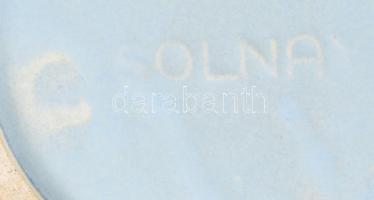 Zsolnay kőporcelán váza. Csurgatott kulé mázzal. Kézzel festett, jelzett, hibátlan, m: 21,5 cm