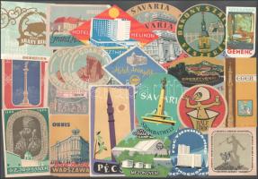 30 db régi bőröndcímke, hotel címke, szocreál korszakból