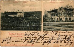 1907 Lippa, Lipova; Templom (Máriaradna), vasútállomás. Krivány György kiadása / Kirche, Station / church in Radna, railway station (felületi sérülés / surface damage)
