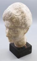 Andrássy Kurta János (1911-2008): Női fej. Festett gipsz, Jelzett. fa talapzaton. 40 cm
