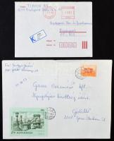 96 db modern vegyes küldemény, közte postaszolgálati bélyeges, etikettes, ajánlott, K ragjegyes, stb.