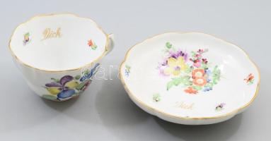 Herendi, Óherendi névre szóló nagy bögre és tál. "Dick" névre. Kézzel festett, jelzett, minimális kopással. d:12 cm, d: 18 cm
