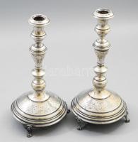 Ezüst (Ag) gyertyatartó pár Dianás jelzéssel XIX. sz. vége, GW mesterjelzéssel. Gilosált díszítéssel. m: 28 cm 458 g