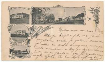 1899 (Vorläufer!) Varjas, Varias; községház, vasútállomás, artézi fürdő, Fő utca / town hall, railway station, spa, main street. Art Nouveau, floral (r)