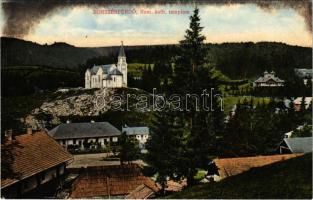 1914 Borszékfürdő, Baile Borsec; Római katolikus templom, látkép. Pollatsek Gyula kiadása / Roman Catholic church, general view