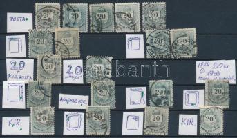 1881 19 db Színesszámú 20kr lemez-, illetve nyomási hibákra beazonosítva