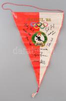 1988 Szöul olimpiai zászló magyar olimpikonok nyomtatott aláírásával 41 cm