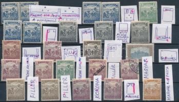 24 db Arató-Parlament bélyegek lemez- illetve nyomási hibákra beazonosítva az 1920-as évekből, stecklapon