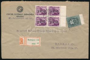 1946 (10. díjszabás) Budapest helyi ajánlott levél 25 db bélyeggel