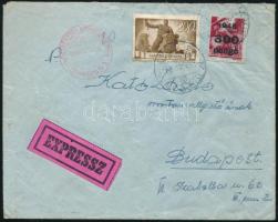 1945 (5. díjszabás) Expressz levél 2 db bélyeggel és 10P készpénzes bérmentesítéssel "M.KIR.POSTA" bélyegzéssel