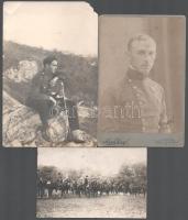 cca 1910-1935 Barczaújfalussy Egon alezredes fotói még hadnagy korából, 3 db fotó, közte: keményhátú fotó (Herkulesfürdő-Lugos, Hirsch József, aláírt (Egon), fotólap, fotó, a fotólap hátoldalán képen szereplők neveivel feliratozva, az egyik sérült, 18x11 cm, 16x11 cm, 8,5x13 cm.