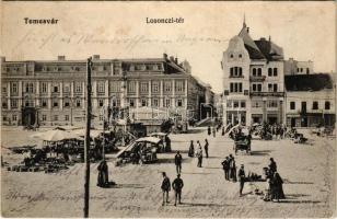 1915 Temesvár, Timisoara; Losonczi tér, gyógyszertár, üzletek, piac / square, pharmacy, shops, market (ázott sarok / wet corner)