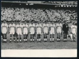 1953 A Honvéd bajnok csapatának fotója, korabeli nagyítás 18x13 cm Kis szamárfüllel Benne sok labdarúgó az Aranycsapatból /  1953 Photo of the Honvéd champion team, contemporary enlargement 18x13 cm With small donkey ears Many footballers from the Golden Team in it
