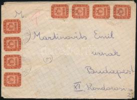 1946 (23. díjszabás) Füzetlapból hajtogatott boríték 8 db Milpengős bélyeggel Budapestre küldve