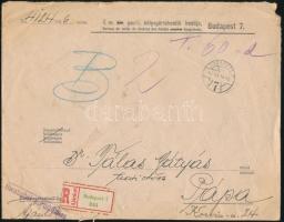 1946 (20. díjszabás) Ajánlott hivatalos levél Budapestről Pápára készpénzes portózással, majd visszaküldve Milpengő 5000P 12-es tömbbel